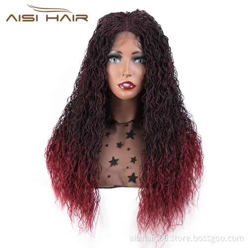 Aisi Hair New Design Wholesale Senegalese Twist Braided Swiss Lace Wigs Long Braided Ombre Red Front Lace Wigs For Black Women
